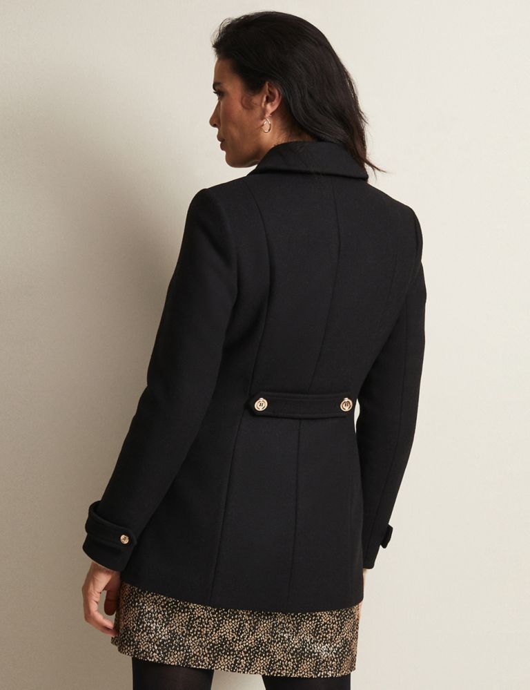 Marks & Spencer Double Breasted Longline Tailored Coat Plain Synthetic (FEMALE, BLACK, 18)