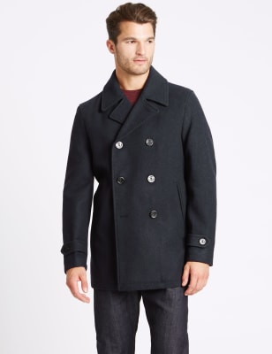 Wool Blend Double Breasted Peacoat M S Collection M S