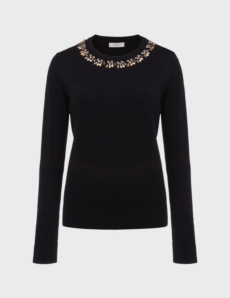 Wool Blend Embellished Crew Neck Jumper HOBBS M S