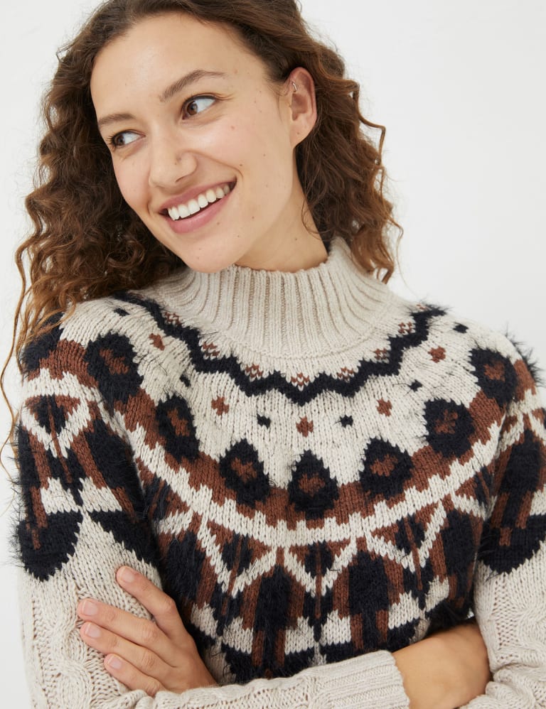 Wool Blend Fair Isle Cable Knit Tunic 4 of 4