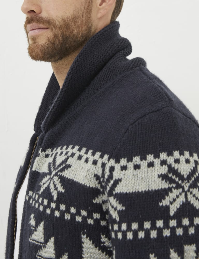 Wool Blend Fair Isle Shawl Collar Cardigan