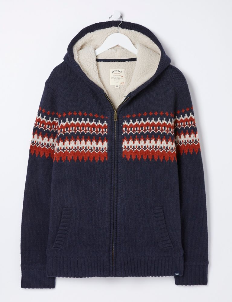 Wool Blend Fair Isle Zip Up Knitted Hoodie