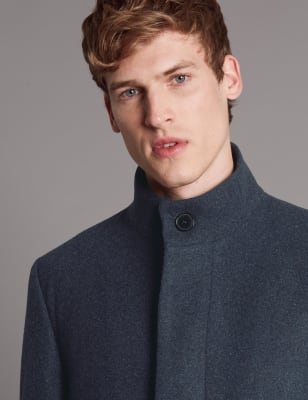 Wool Blend Funnel Neck Coat