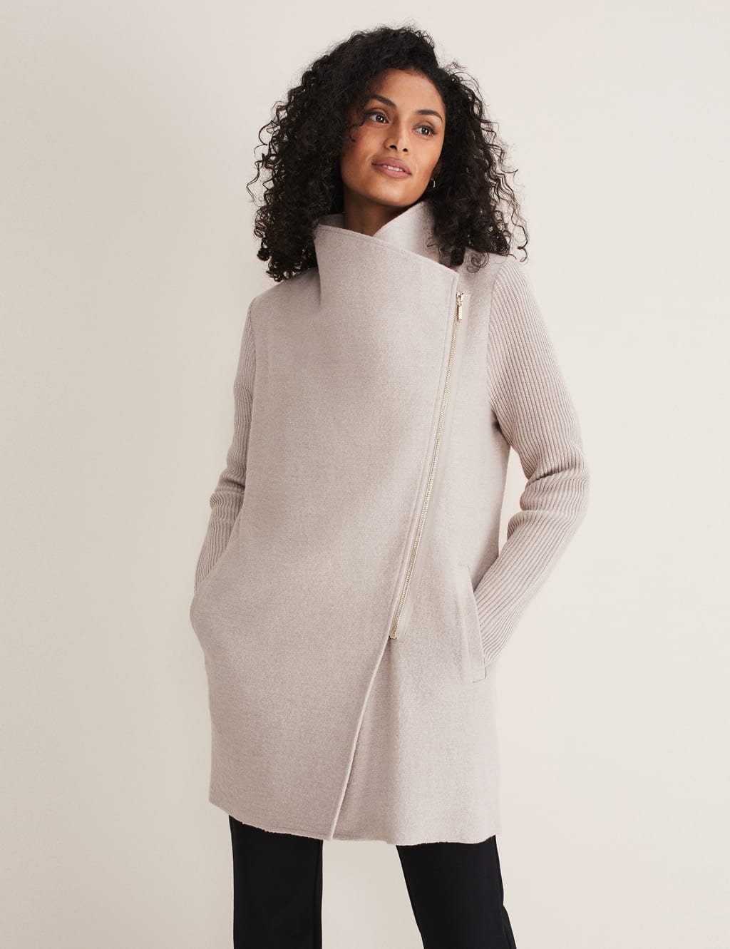 Wool Blend Funnel Neck Wrap Coat