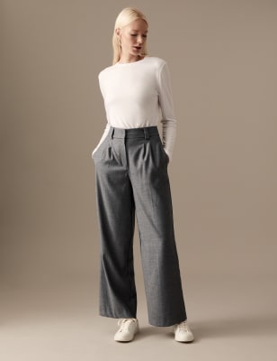 wool blend wide leg trousers