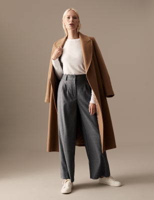 wool blend wide leg trousers