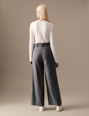 wool blend wide leg trousers