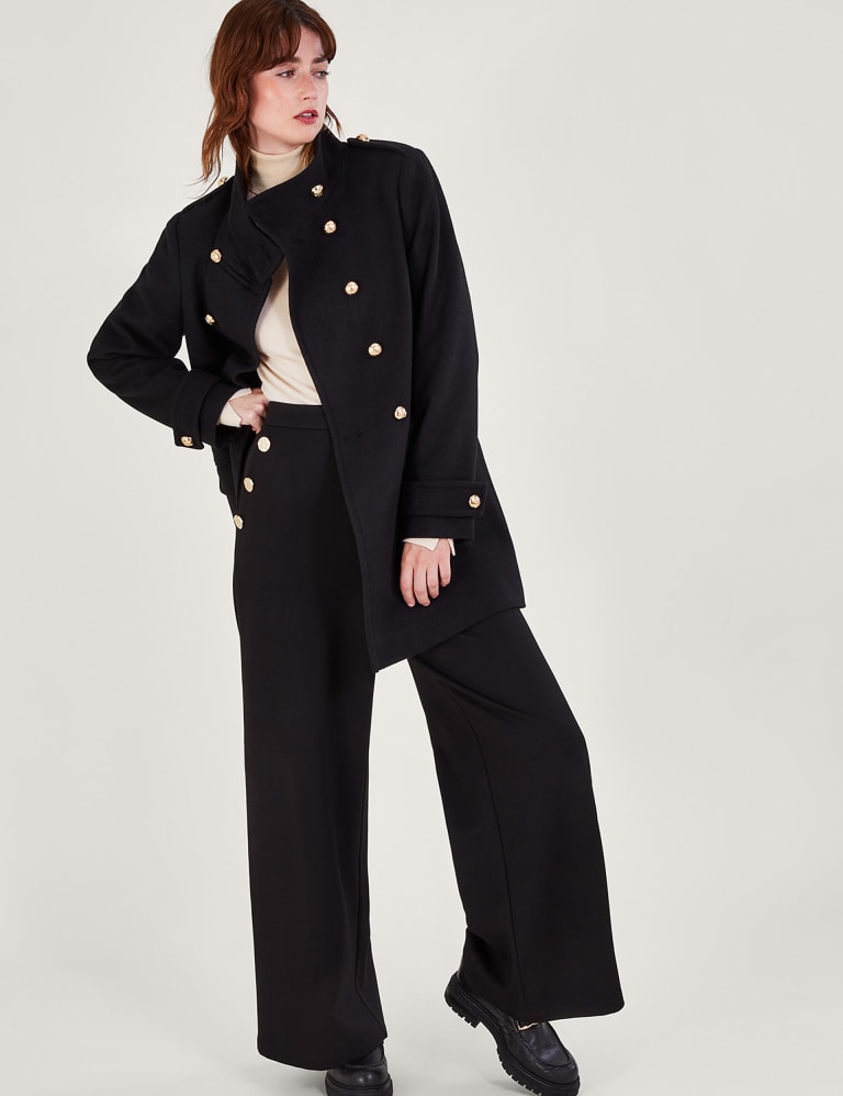 Wool Blend High Neck Pea Coat Monsoon M S