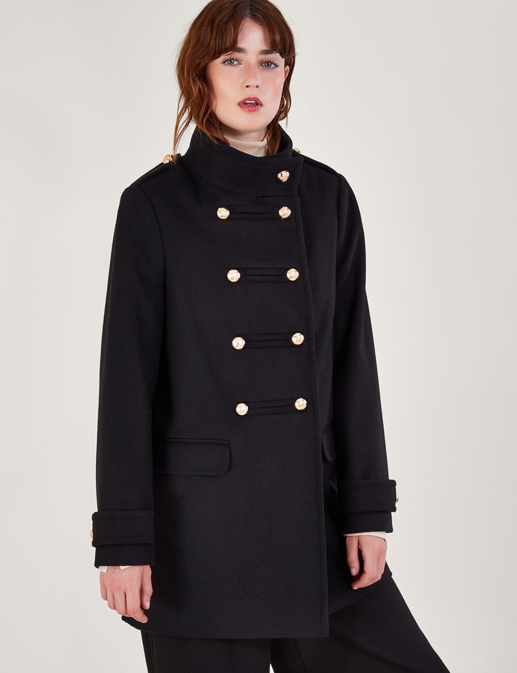 High collar wool coat outlet