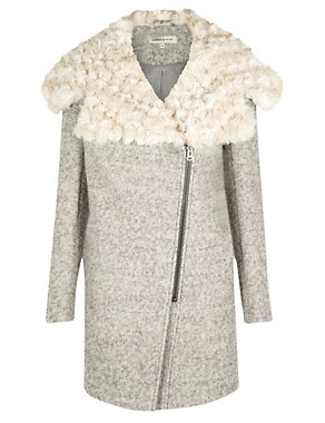 Wool Blend Large Faux Fur Collar Coat Image 2 of 6