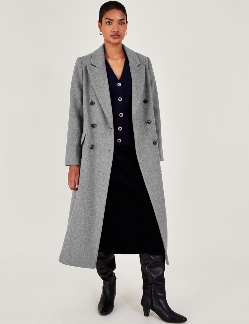 Grey longline wool coat top