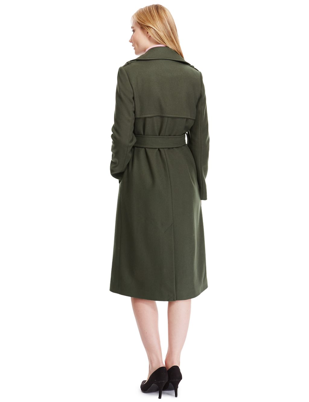 Wool Blend Military Belted Long Overcoat with Cashmere 2 of 3