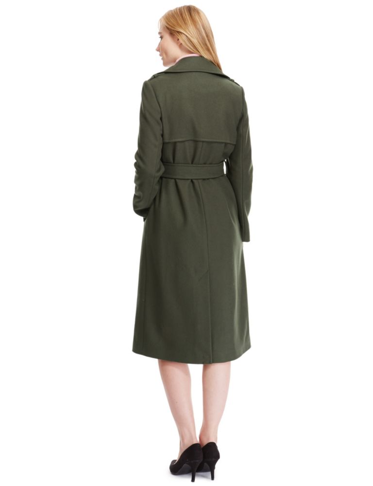 Wool Blend Military Belted Long Overcoat with Cashmere 3 of 3