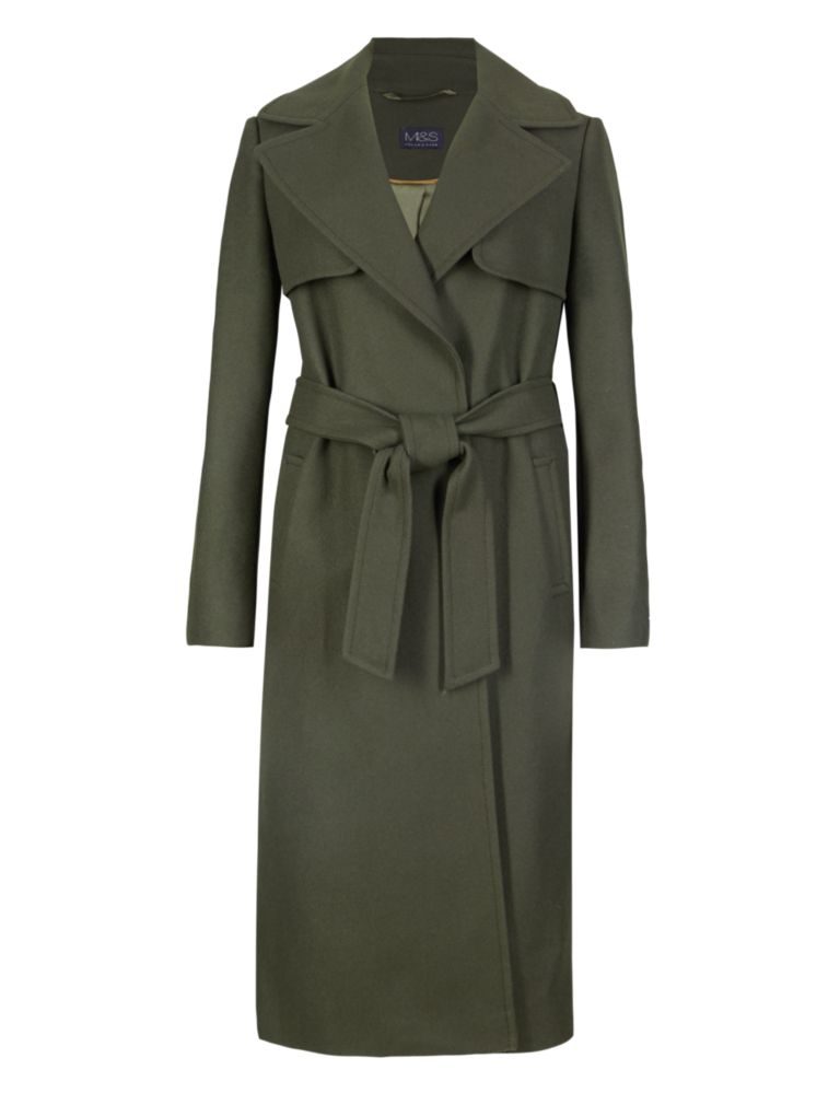 Wool Blend Military Belted Long Overcoat with Cashmere 2 of 3