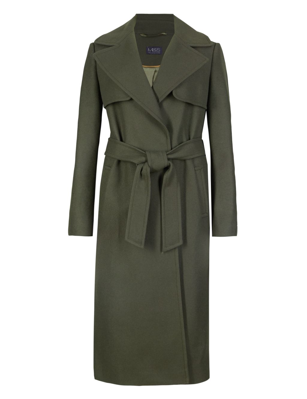 Wool Blend Military Belted Long Overcoat with Cashmere 1 of 3