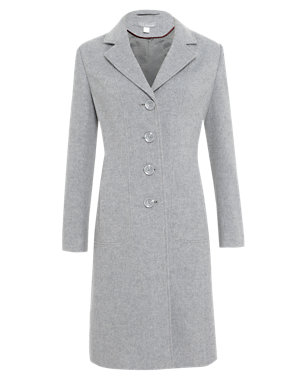 Wool Blend Notch Lapel Long Coat with Cashmere Image 2 of 8