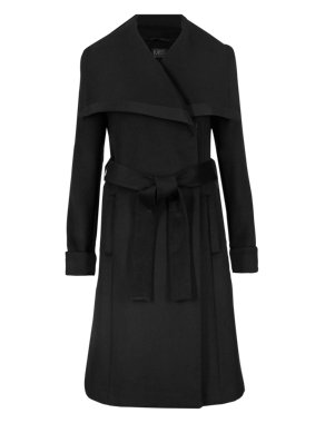 Wool Blend Oversized Collar Belted Overcoat Image 2 of 3