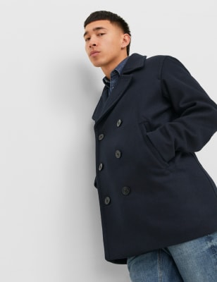 Mens wool pea coat slim outlet fit