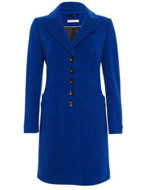 Wool Blend Peak Lapel Mid Length Coat with Cashmere Image 2 of 9