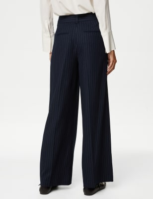 Wool Blend Pinstripe Wide Leg Trousers, Autograph