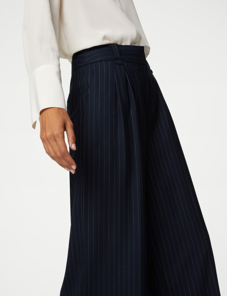 Wool Blend Pinstripe Wide Leg Trousers, Autograph