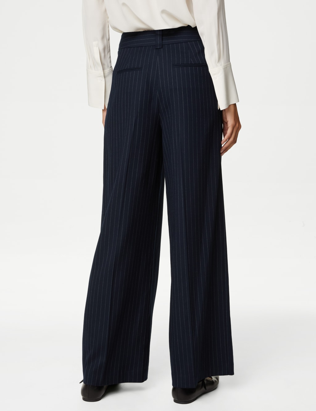 Wide leg pinstripe trousers hotsell