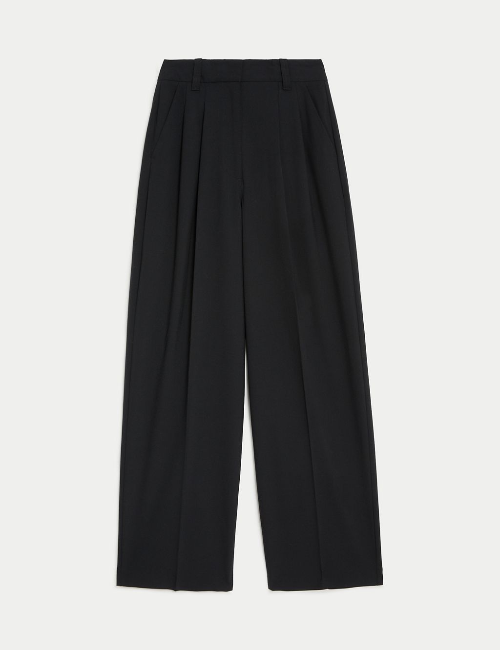 Wool Blend Pleat Front Wide Leg Trousers | M&S Collection | M&S