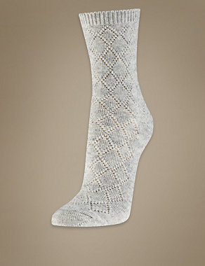 Wool Blend Pointelle Ankle High Socks Image 2 of 3