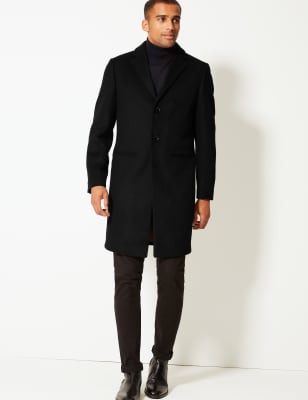 Long black cheap wool blend coat