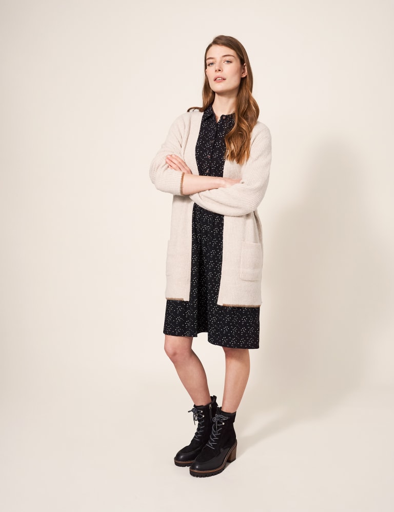 Wool Blend Ribbed Longline Cardigan White Stuff M S