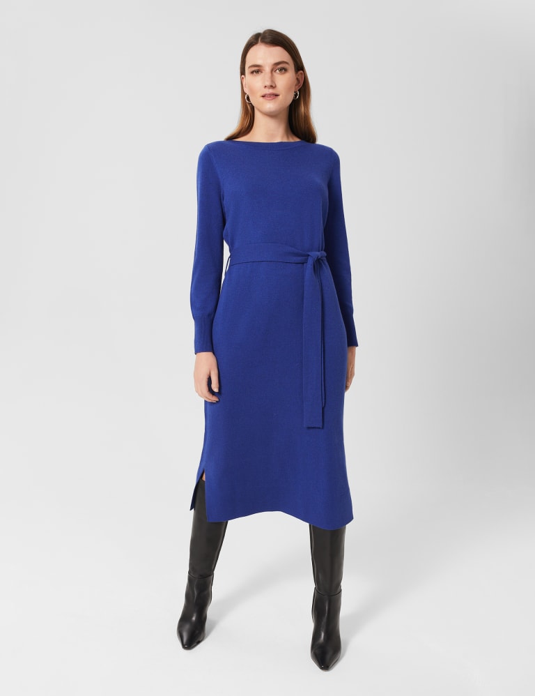 Wool Blend Round Neck Midi Waisted Dress | HOBBS | Mu0026S