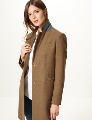 Wool Blend Single Breasted Coat M S Collection M S