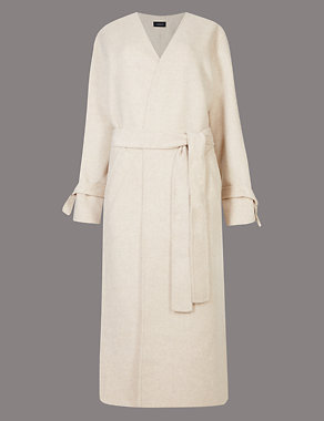 Wool Blend Spilt Robe Coat with Belt Image 2 of 4