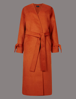 Wool Blend Spilt Robe Coat with Belt Image 2 of 5