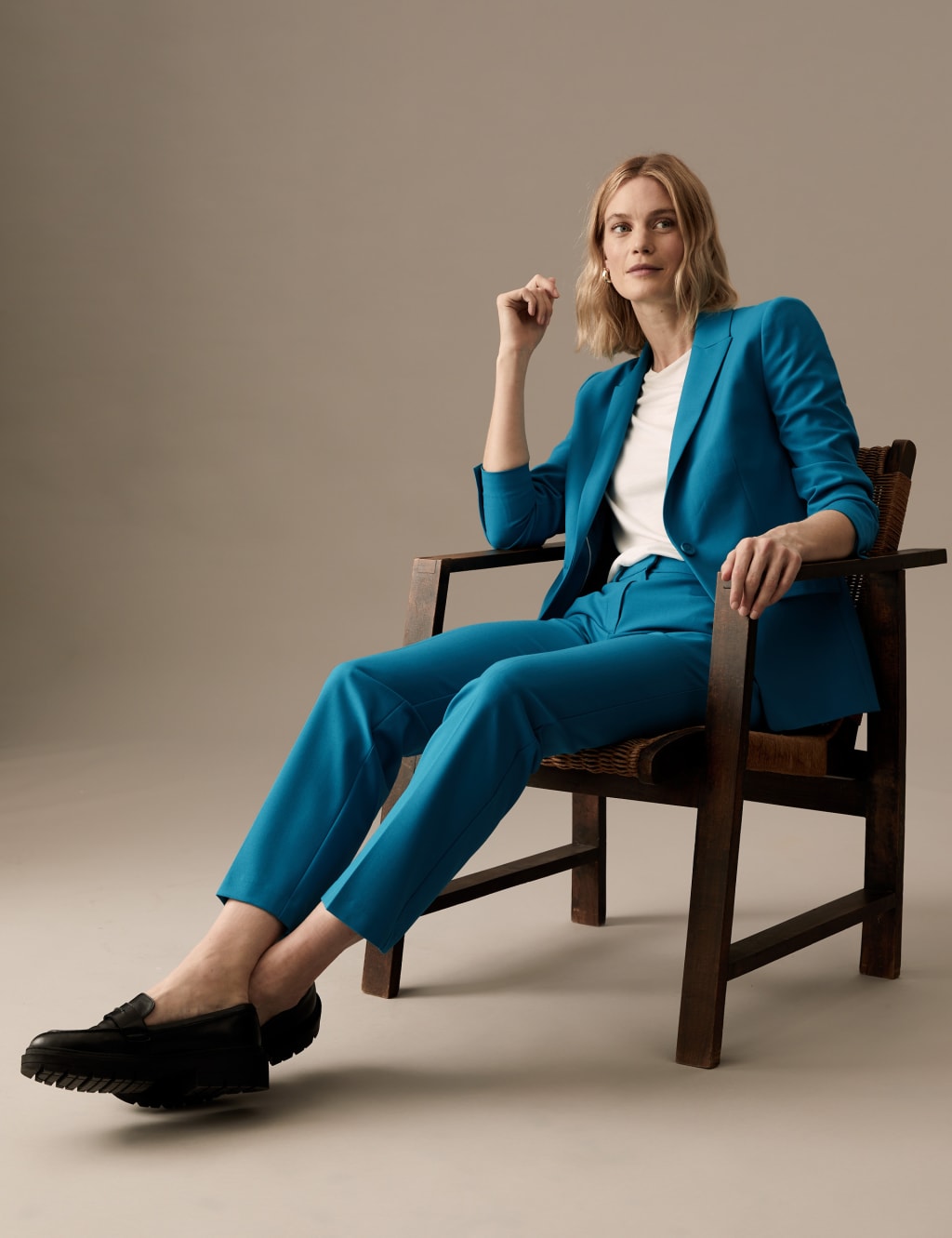 Wool Blend Straight Leg Trousers with Silk 1 of 6