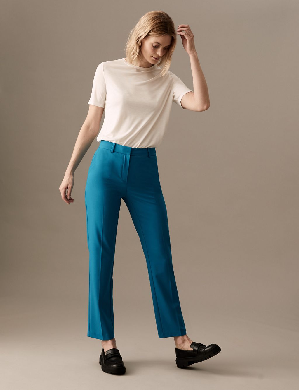 Wool Blend Straight Leg Trousers with Silk 4 of 6