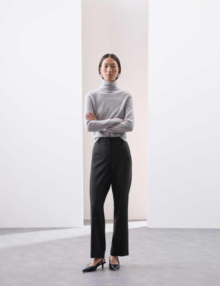 Wool Blend Straight Leg Trousers with Silk 1 of 6