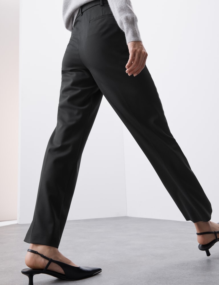 Wool Blend Straight Leg Trousers with Silk 4 of 6