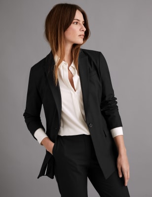 Womens Wool Tailored Blazer Black