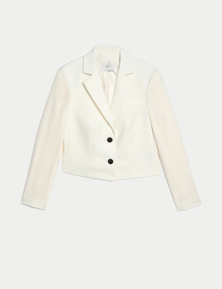 Wool Blend Tailored Cropped Blazer 2 of 6