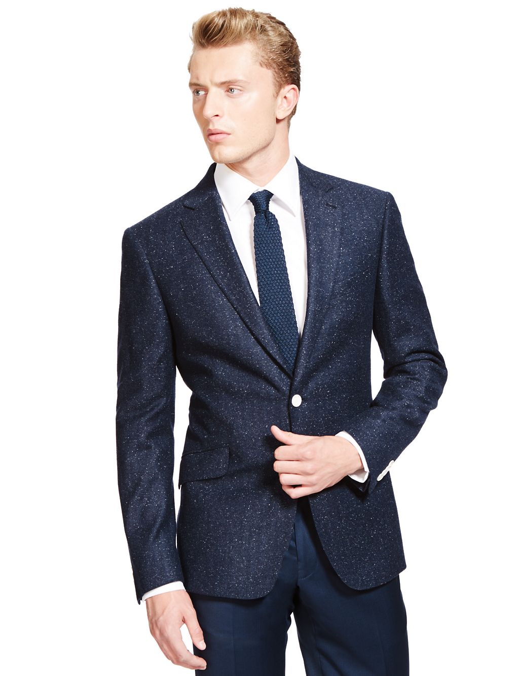 Wool Blend Tailored Fit 2 Button Fleck Blazer with Silk 3 of 8