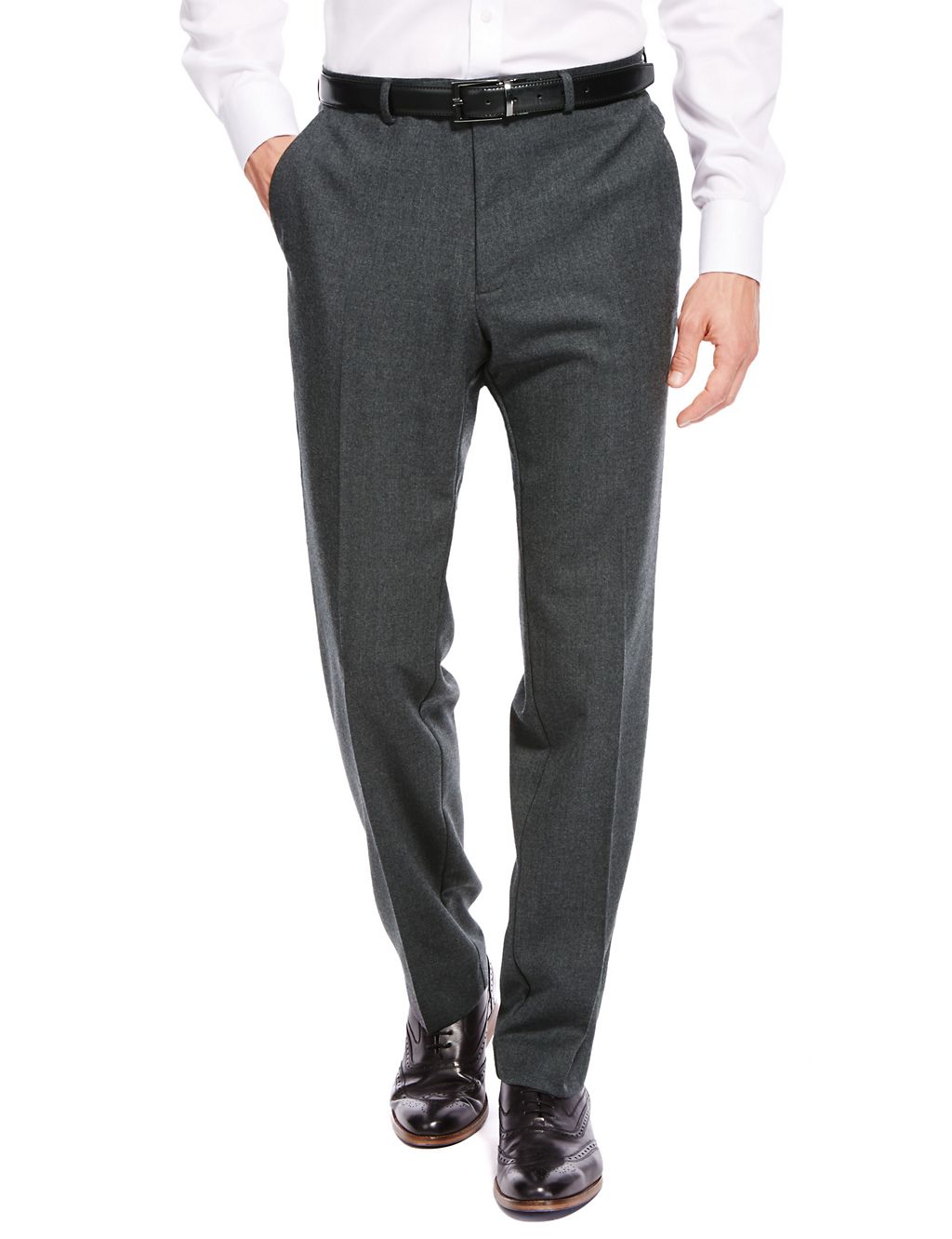 Wool Blend Tailored Fit Flat Front Trousers 3 of 3