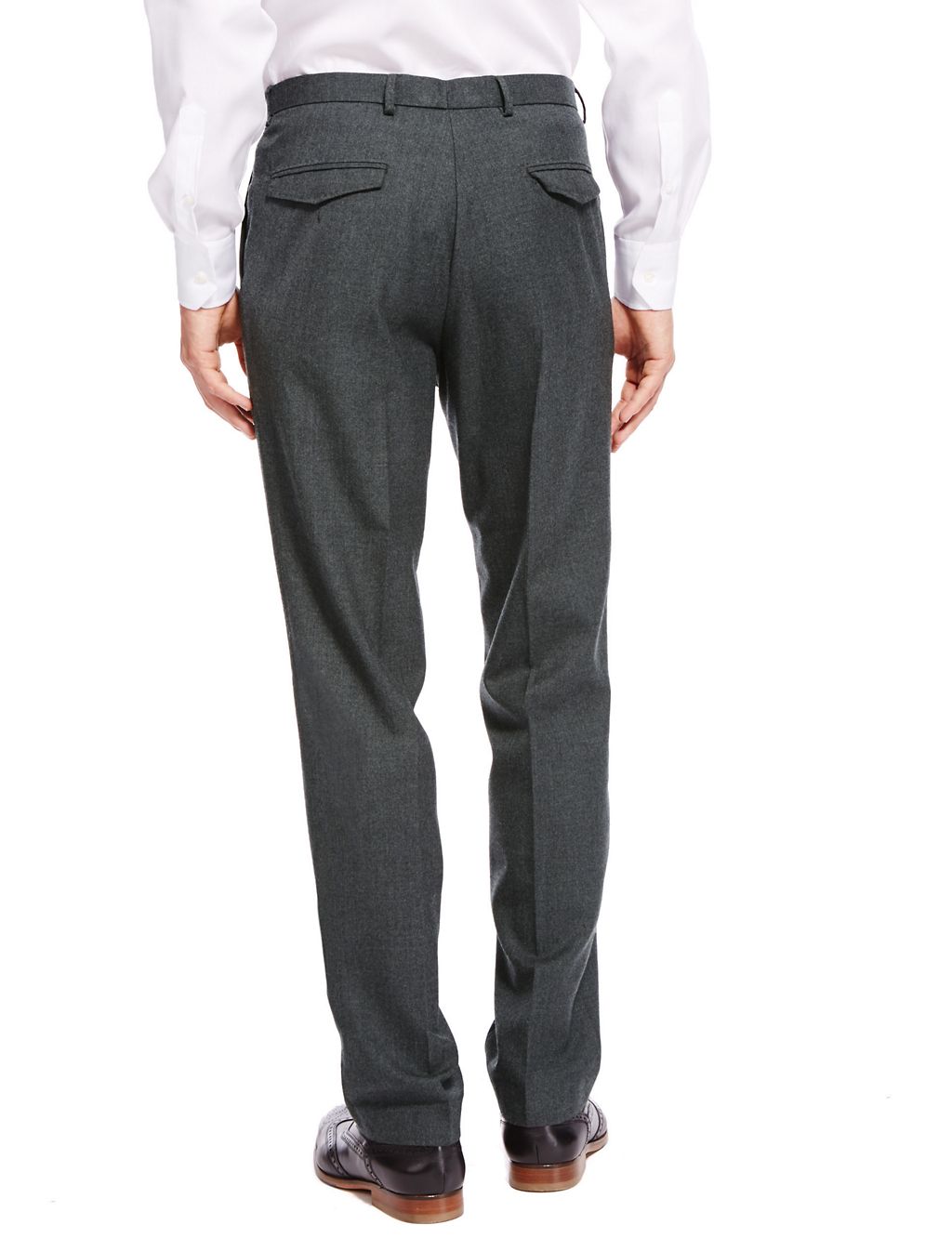 Wool Blend Tailored Fit Flat Front Trousers 2 of 3