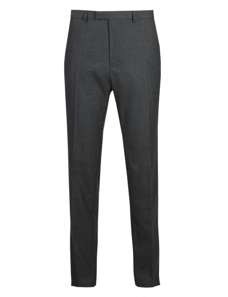 Wool Blend Tailored Fit Flat Front Trousers 2 of 3