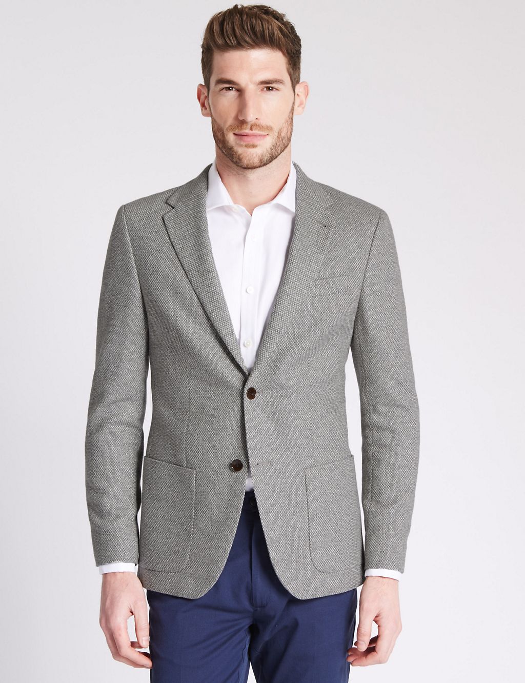 Wool Blend Tailored Fit Two Tone 2 Button Jacket 3 of 6