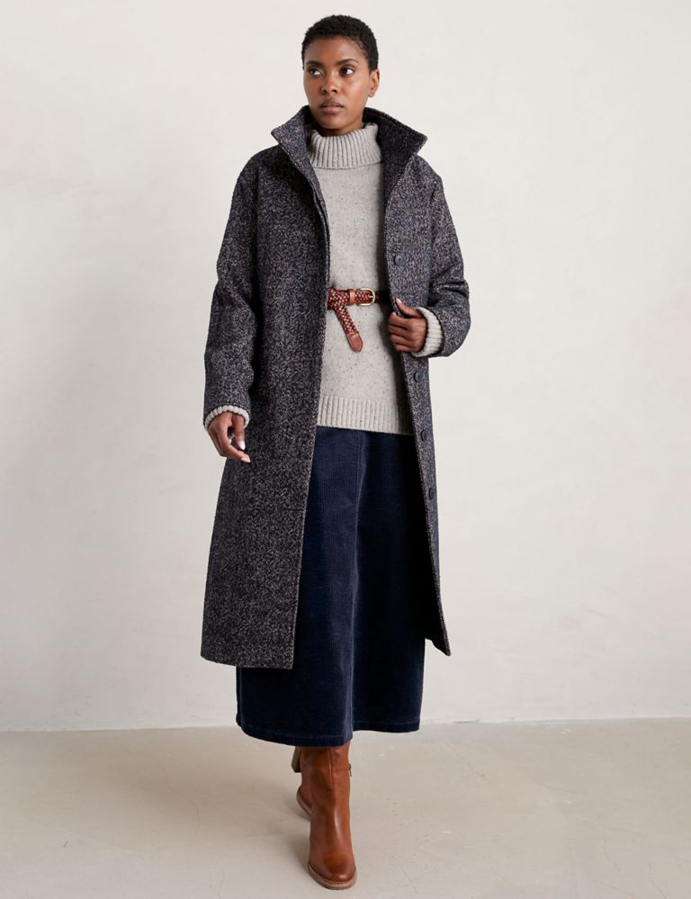Wool Blend Textured Belted Longline Coat 4 of 7