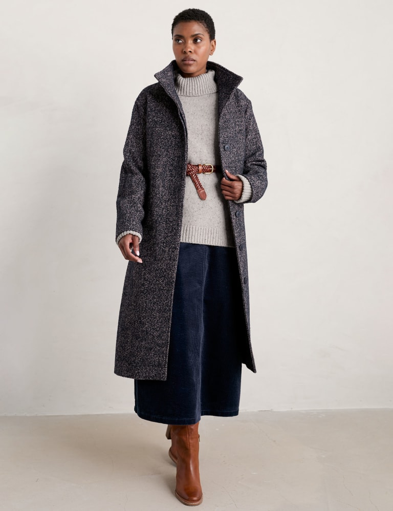Wool Blend Textured Belted Longline Coat Seasalt Cornwall M S
