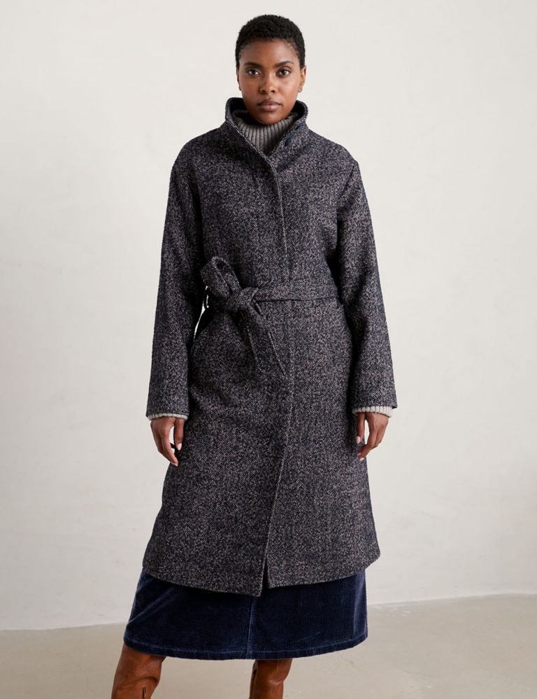 Wool Blend Textured Belted Longline Coat 5 of 7