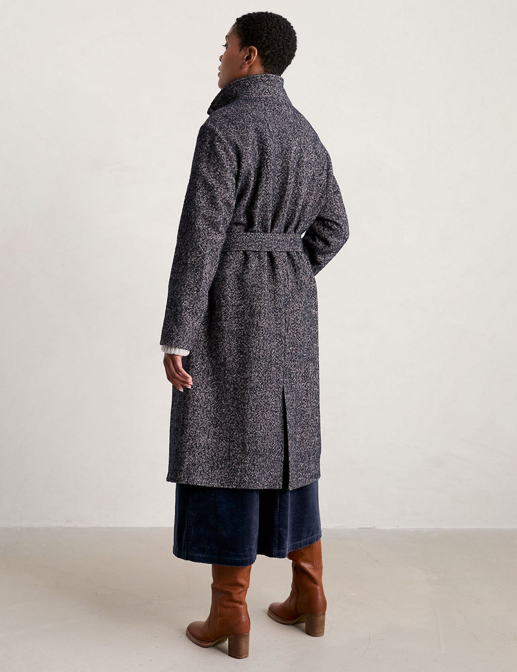 Wool Blend Textured Belted Longline Coat 4 of 7