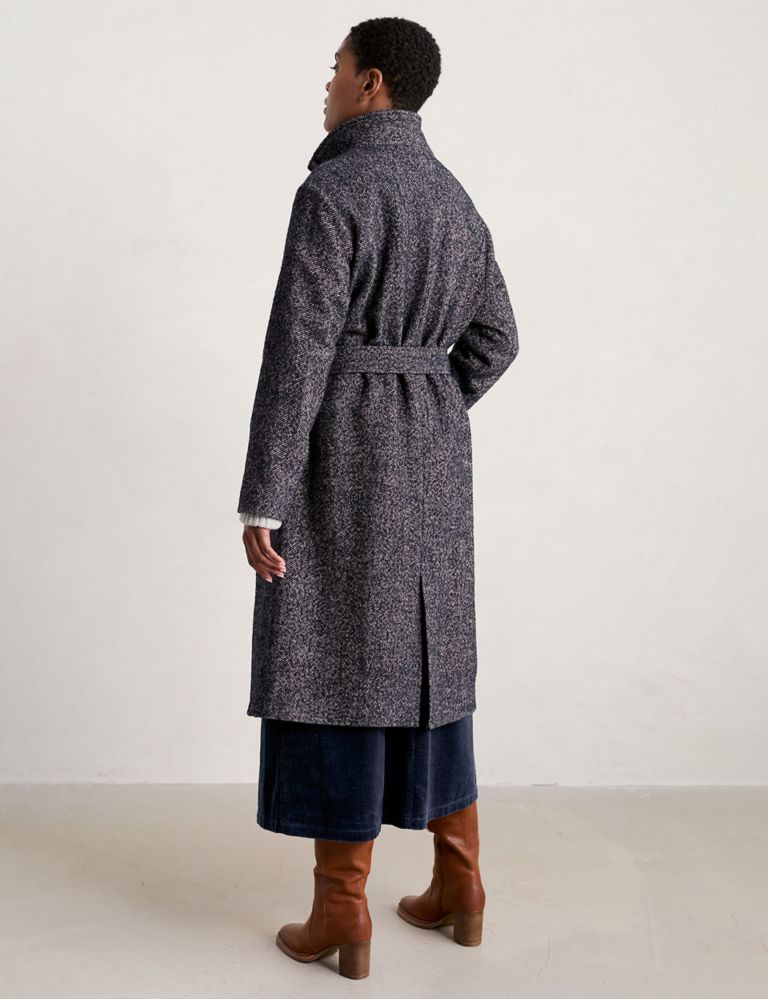 Wool Blend Textured Belted Longline Coat 6 of 7